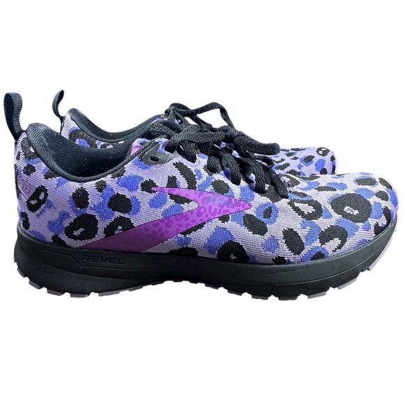 Brooks Revel 5 Purple Black Leopard Print Running Sneakers Women’s Size 10 B - Picture 2 of 8